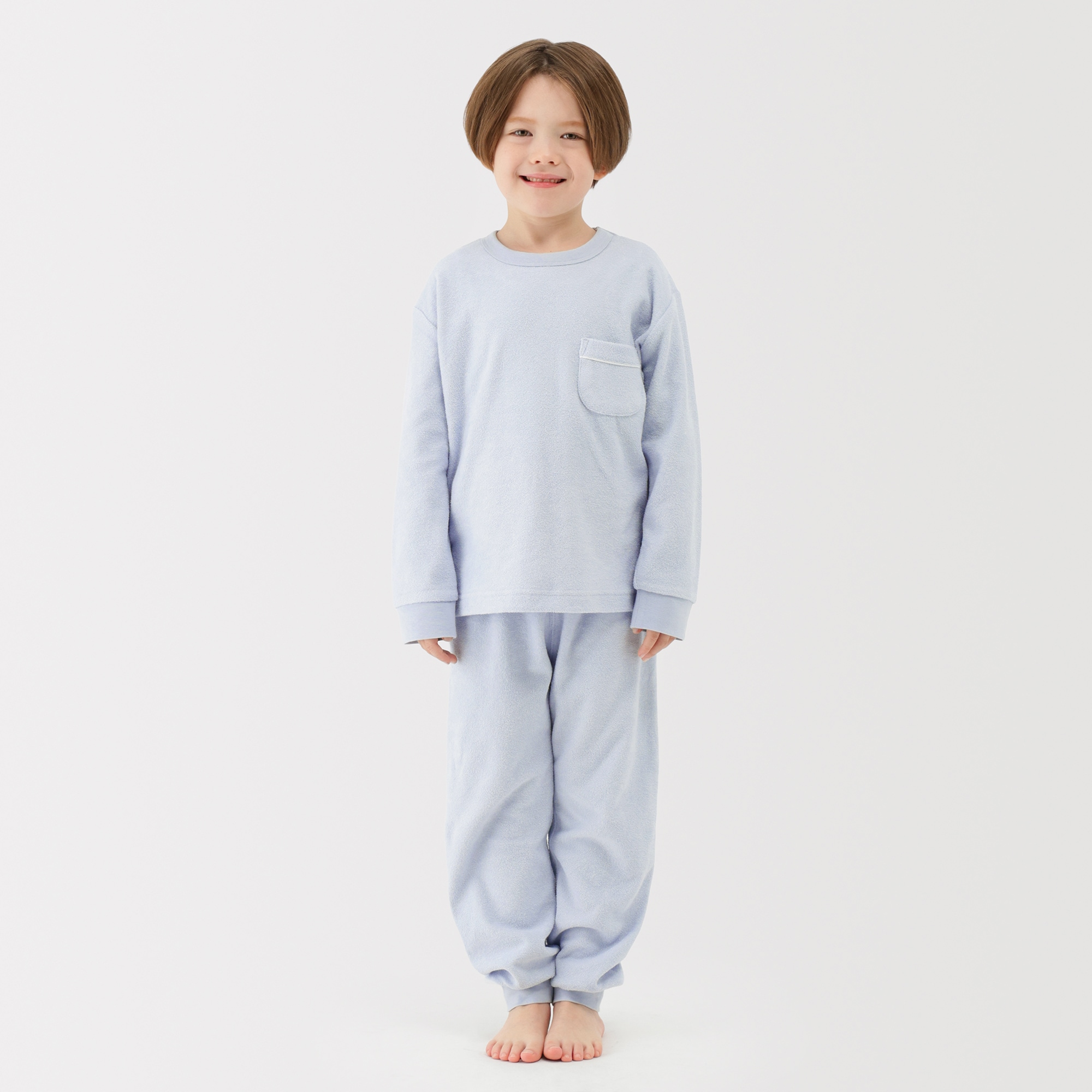 キッズ　着るタオル　両面パイル　長袖ルームウェアセット