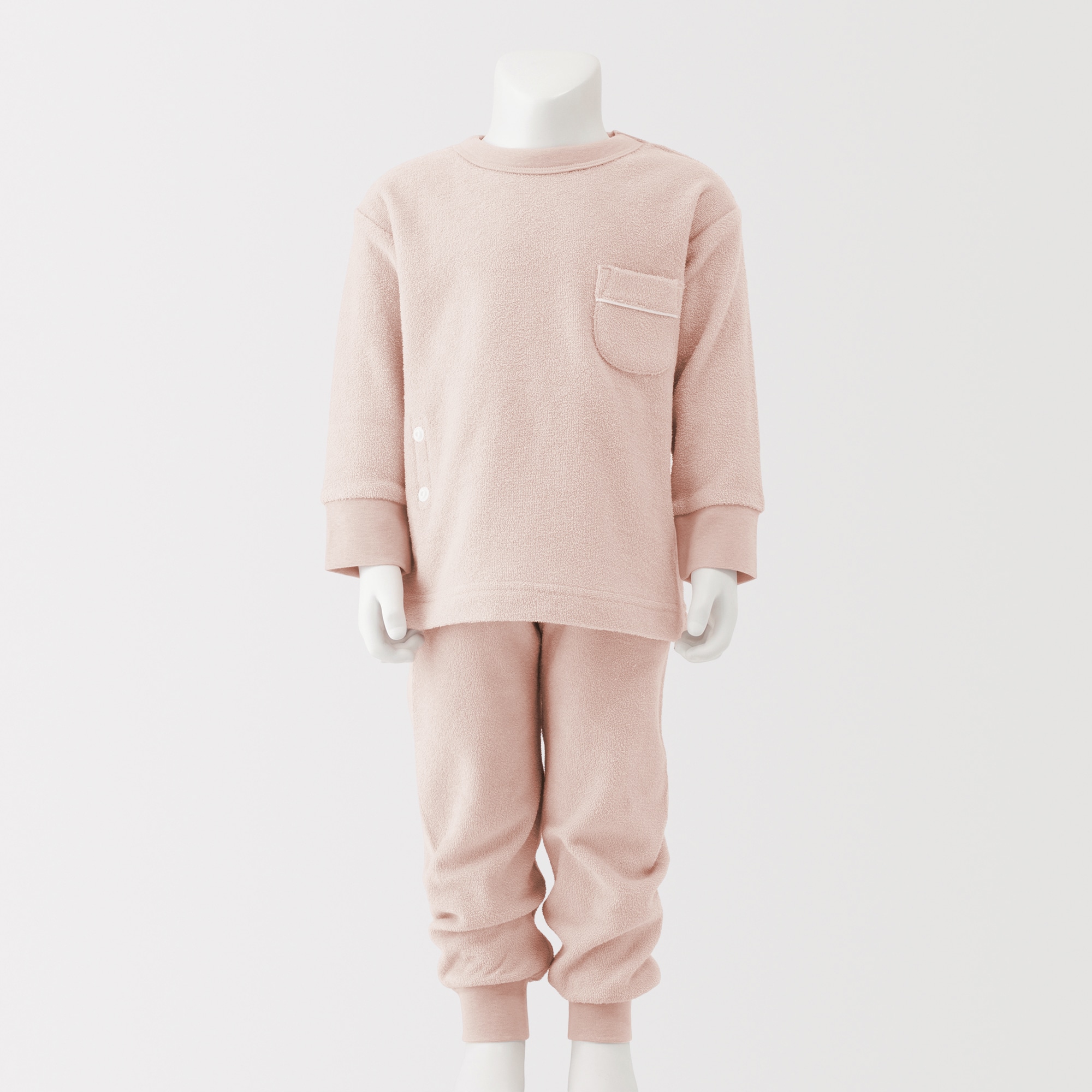 ベビー　着るタオル　両面パイル　長袖ルームウェアセット