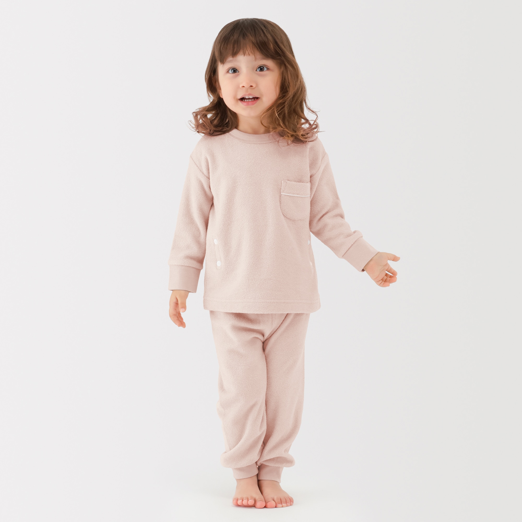 ベビー　着るタオル　両面パイル　長袖ルームウェアセット