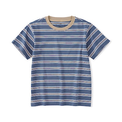 キッズ　綿天竺編みクルーネック半袖Ｔシャツ　ボーダー