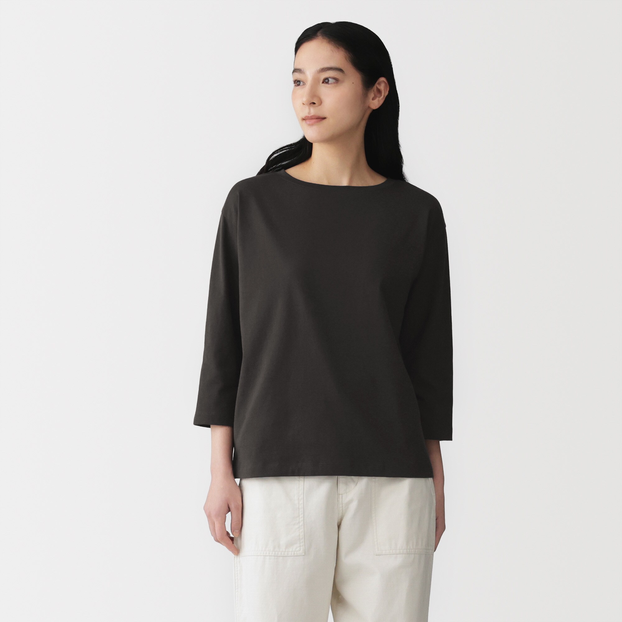 婦人　天竺編みボートネック七分袖Ｔシャツ