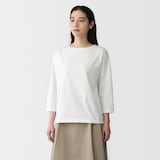 婦人　天竺編みボートネック七分袖Ｔシャツ