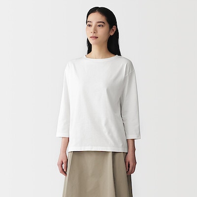 婦人　天竺編みボートネック七分袖Ｔシャツ