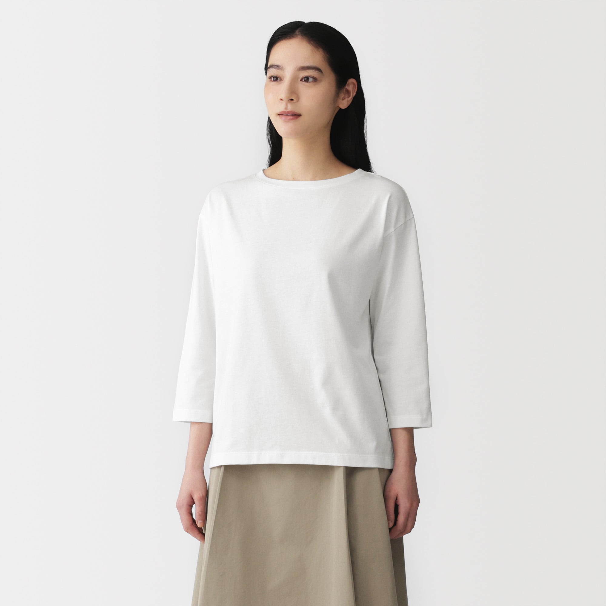 &MOSS ホワイト 七分袖カットソー　M ほぼ未使用 婦人 天竺編みボートネック七分袖Tシャツ | 無印良品
