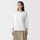 婦人　天竺編みボートネック七分袖Ｔシャツ