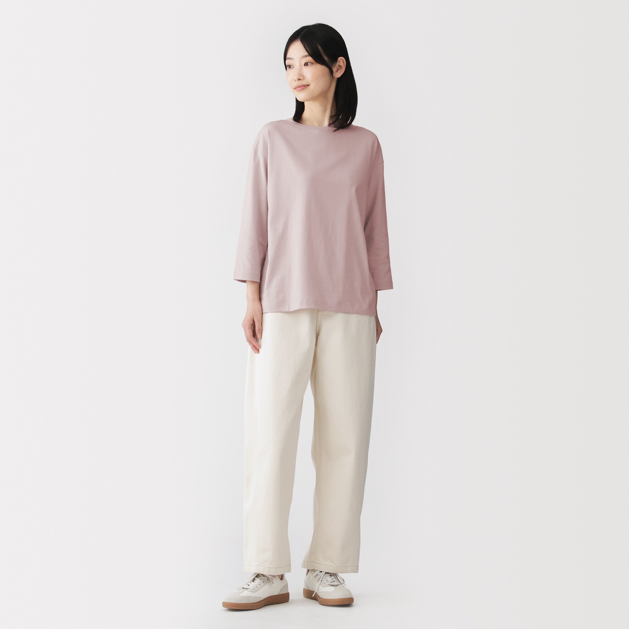 婦人　天竺編みボートネック七分袖Ｔシャツ