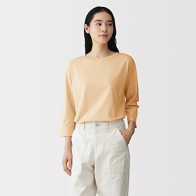 婦人　天竺編みボートネック七分袖Ｔシャツ