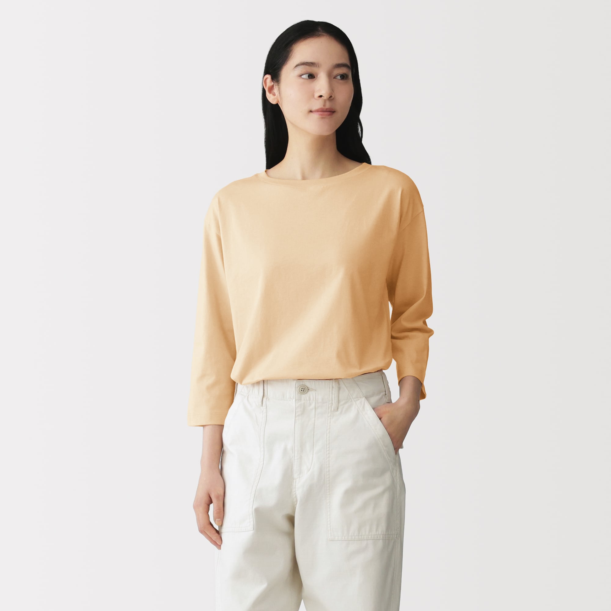 婦人 天竺編みボートネック七分袖Tシャツ | 無印良品