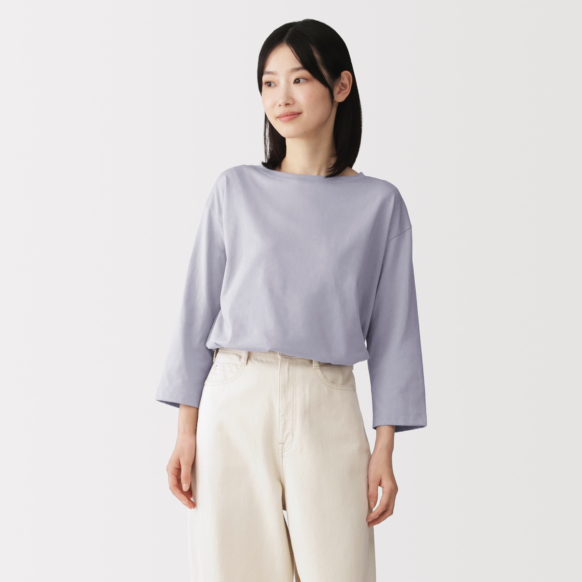 婦人 天竺編みボートネック七分袖Tシャツ | 無印良品