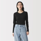 婦人　なめらかリブ編みクルーネック長袖Ｔシャツ