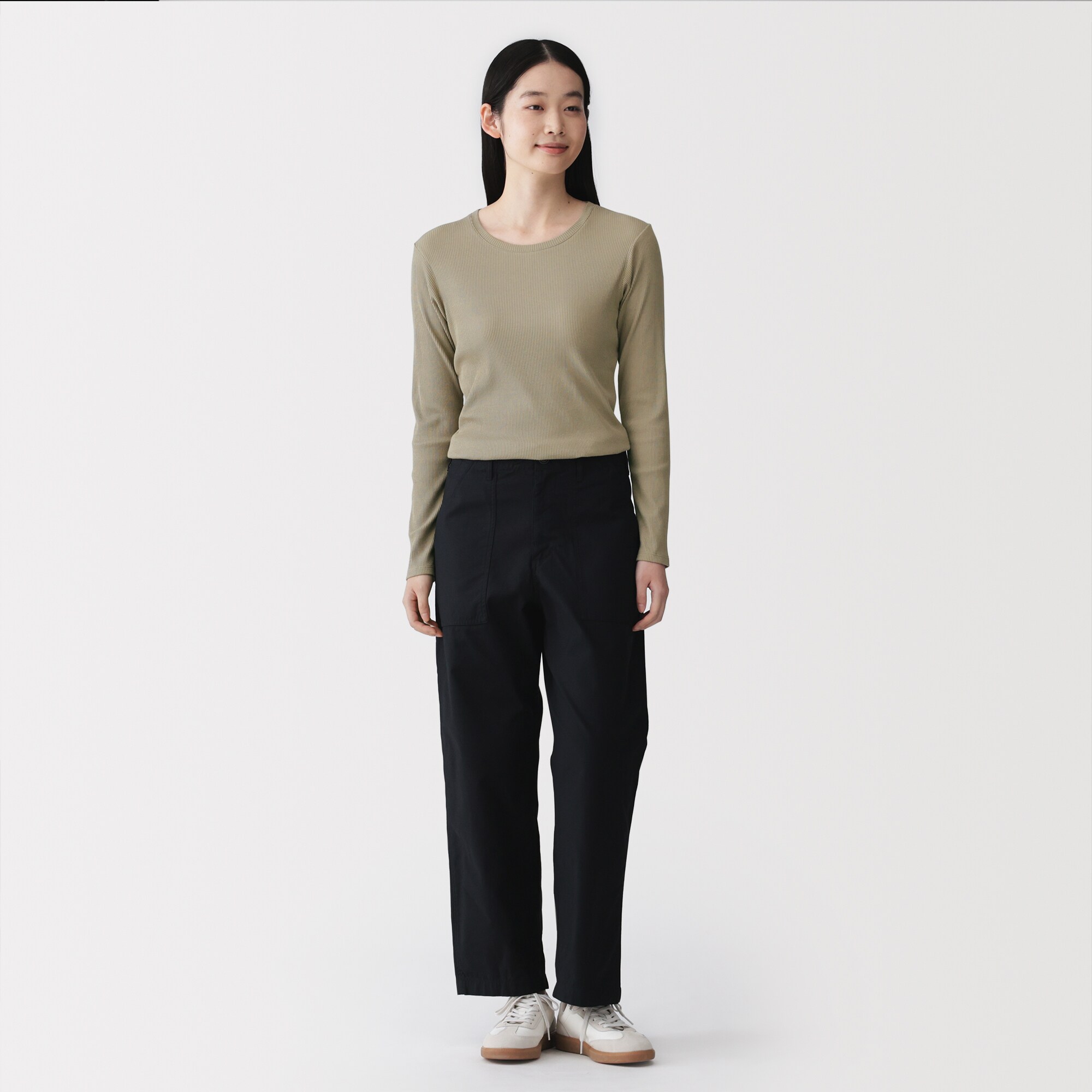 婦人　なめらかリブ編みクルーネック長袖Ｔシャツ