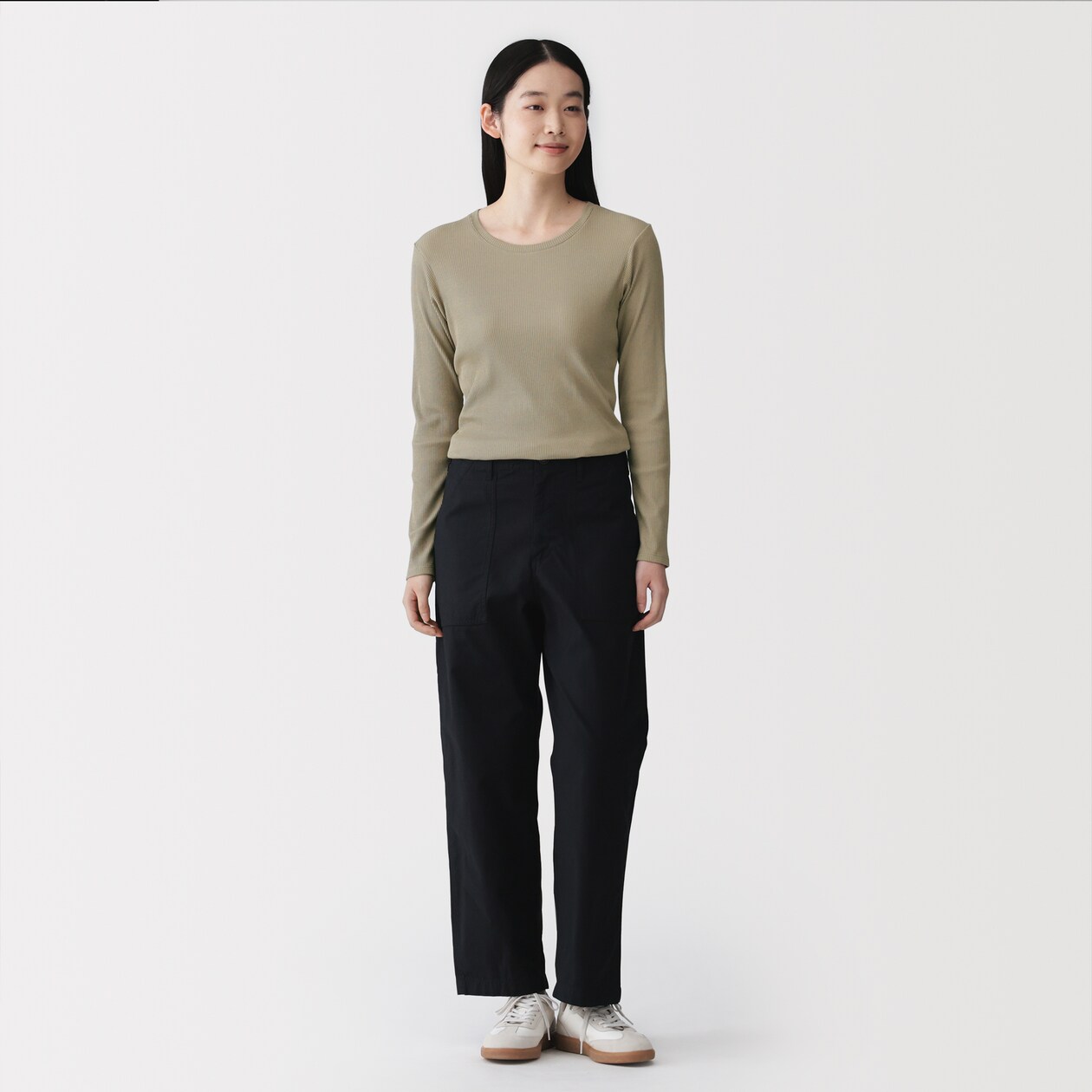 婦人　なめらかリブ編みクルーネック長袖Ｔシャツ