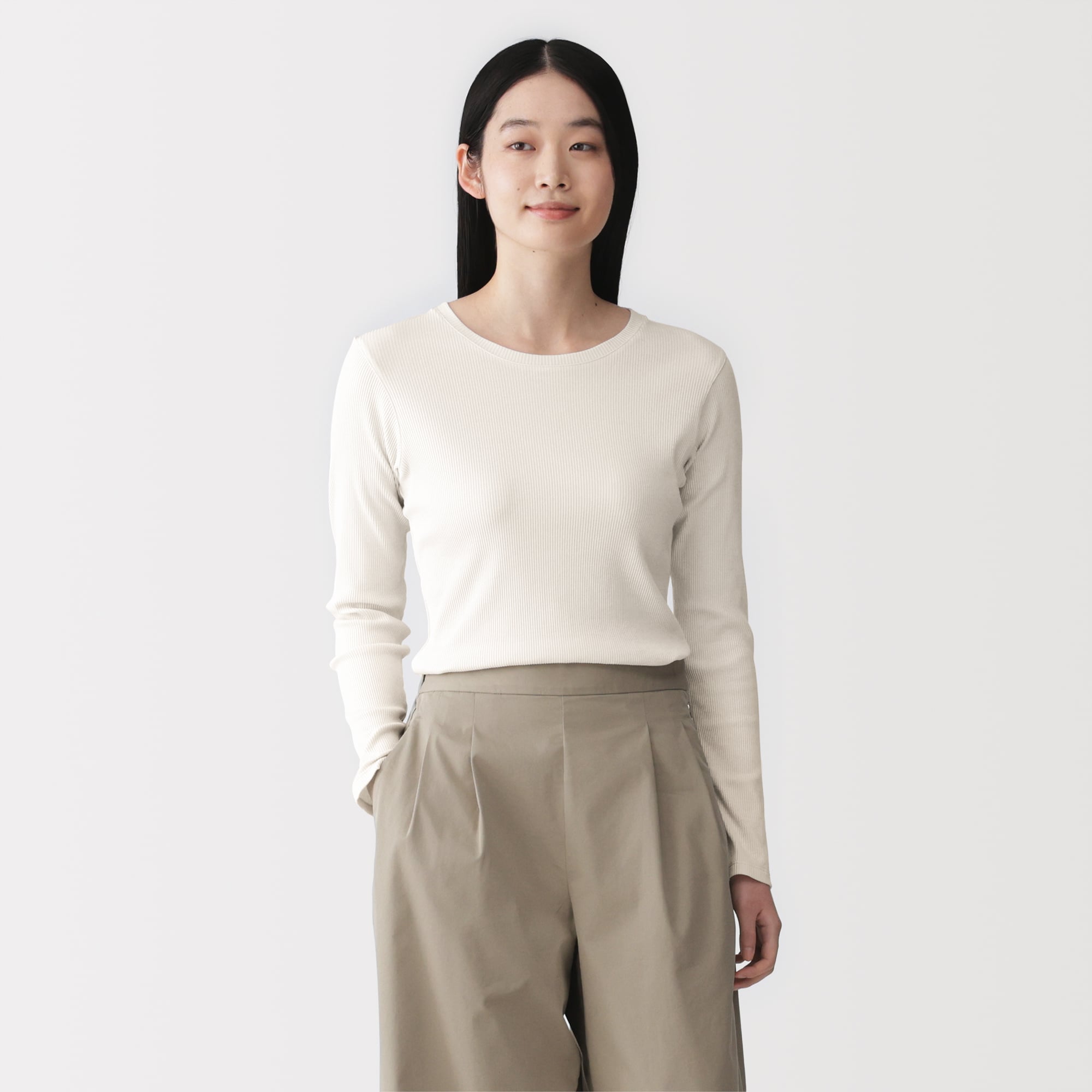 SUKALA リブ編み Tシャツ L 紳士 乾きやすい洗えるリブ編み半袖ニットTシャツ | 無印良品