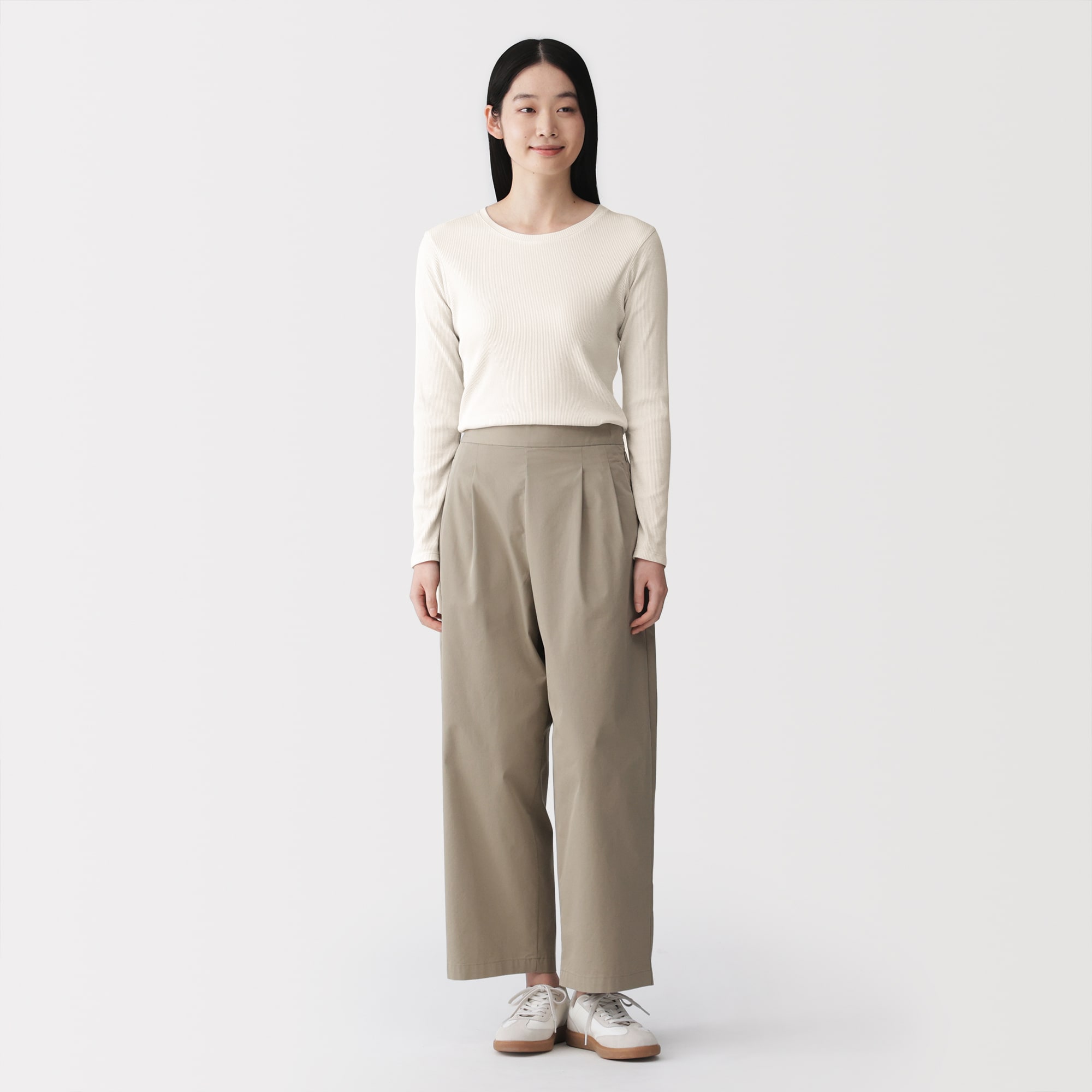 婦人 なめらかリブ編みクルーネック長袖Tシャツ | 無印良品