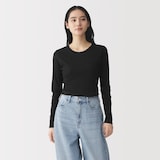 婦人　なめらかリブ編みクルーネック長袖Ｔシャツ