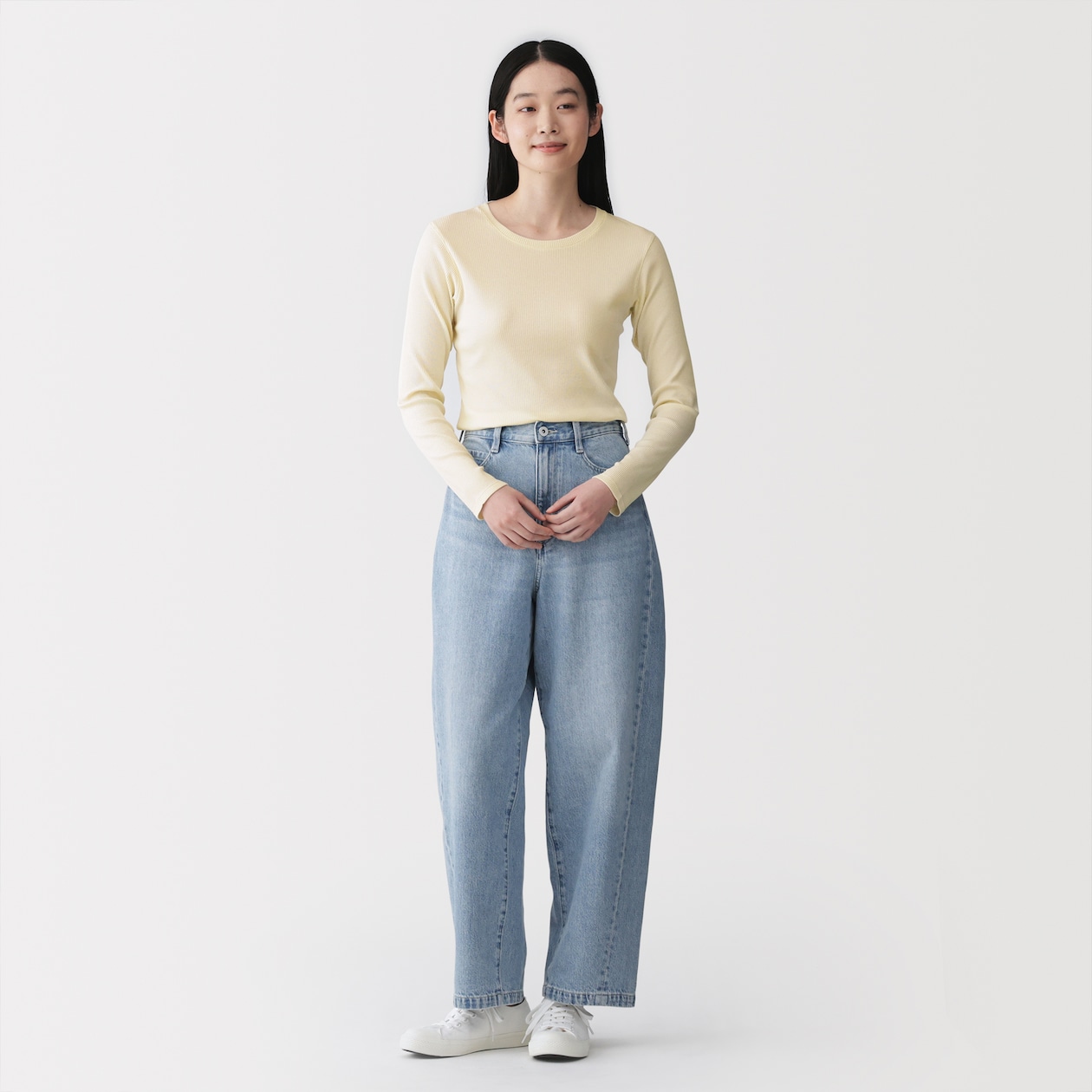 婦人　なめらかリブ編みクルーネック長袖Ｔシャツ