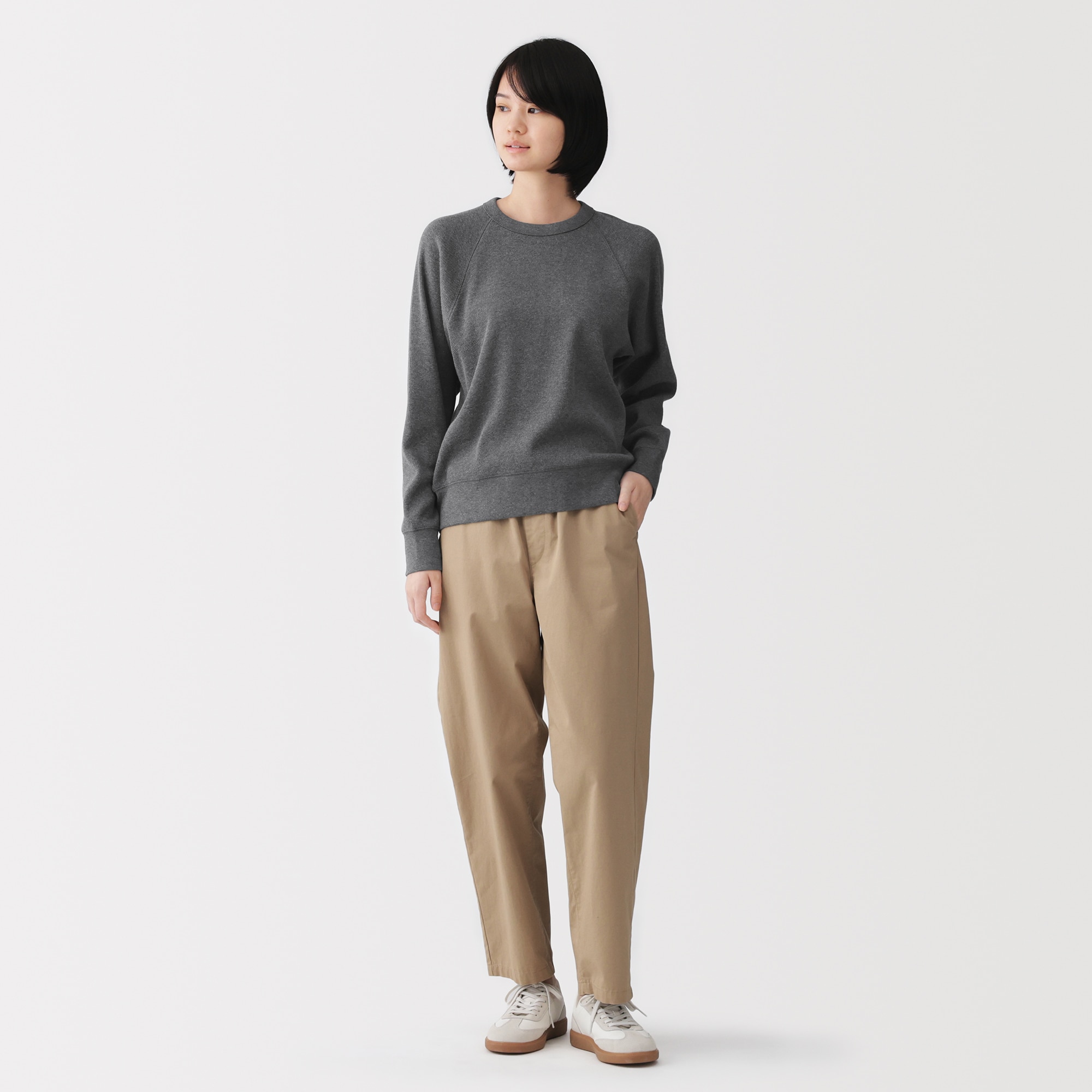 婦人 ワッフル編みクルーネック長袖Tシャツ | 無印良品