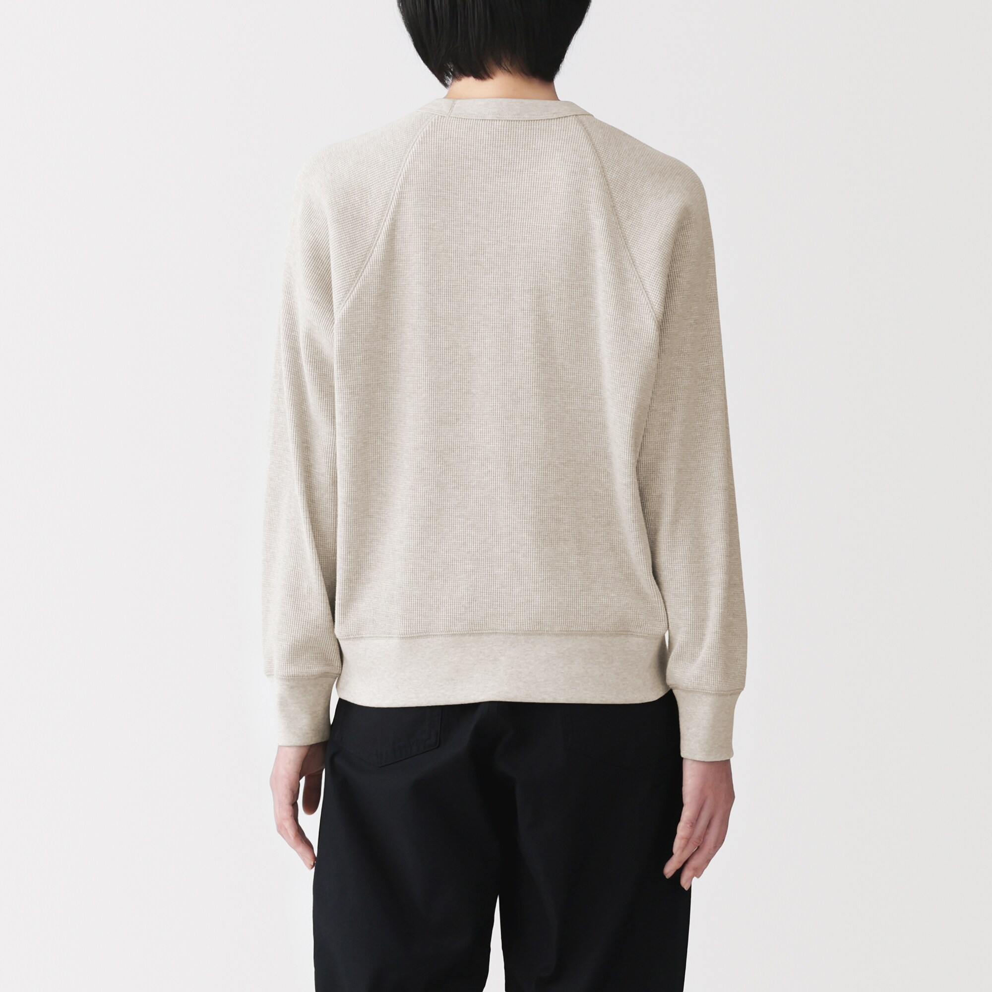 婦人　ワッフル編みクルーネック長袖Ｔシャツ