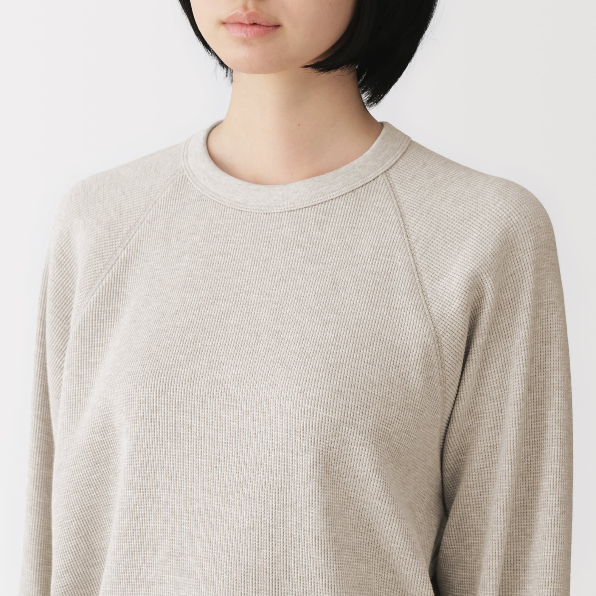 婦人　ワッフル編みクルーネック長袖Ｔシャツ