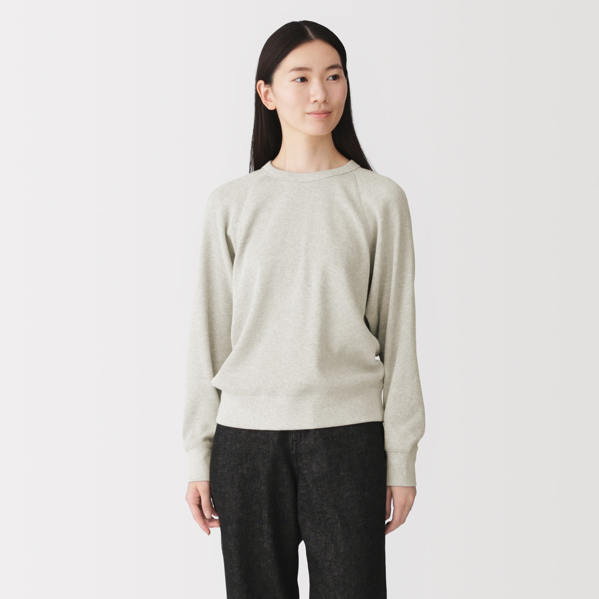 婦人　ワッフル編みクルーネック長袖Ｔシャツ