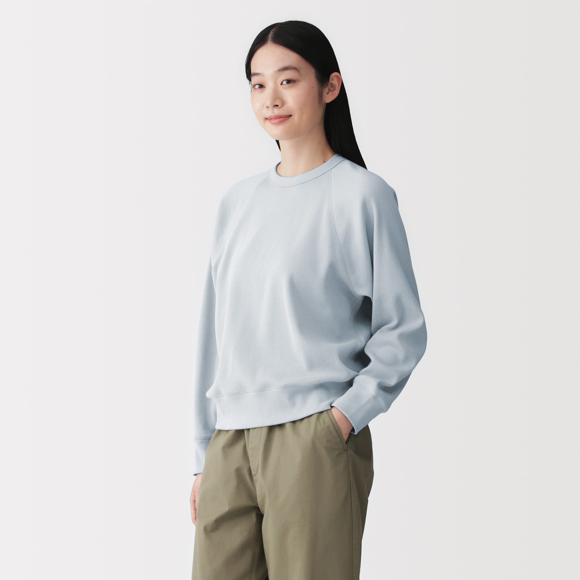 婦人 ワッフル編みクルーネック長袖Tシャツ | 無印良品