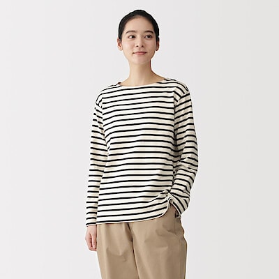 婦人　太番手ボートネック長袖Ｔシャツ