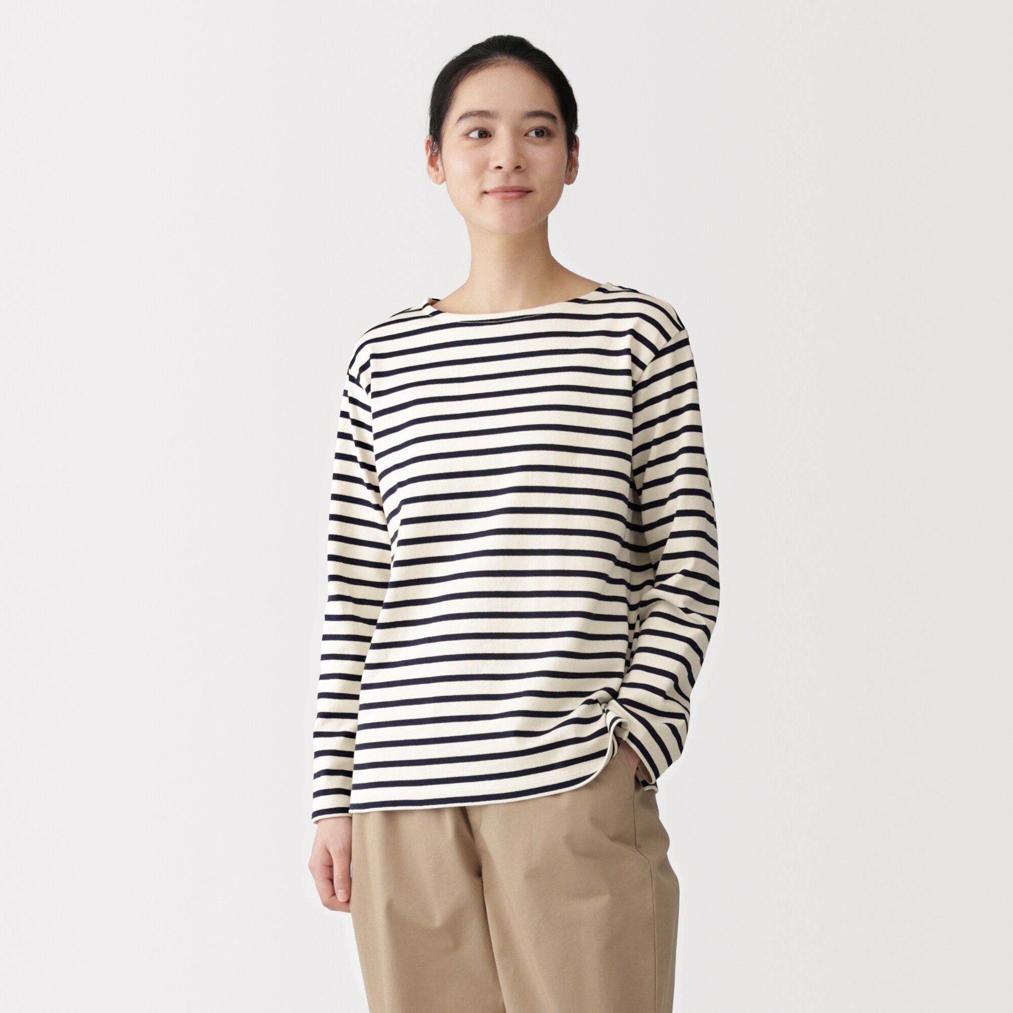 婦人　太番手ボートネック長袖Ｔシャツ