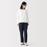 婦人　なめらか天竺編みクルーネック長袖プルオーバー