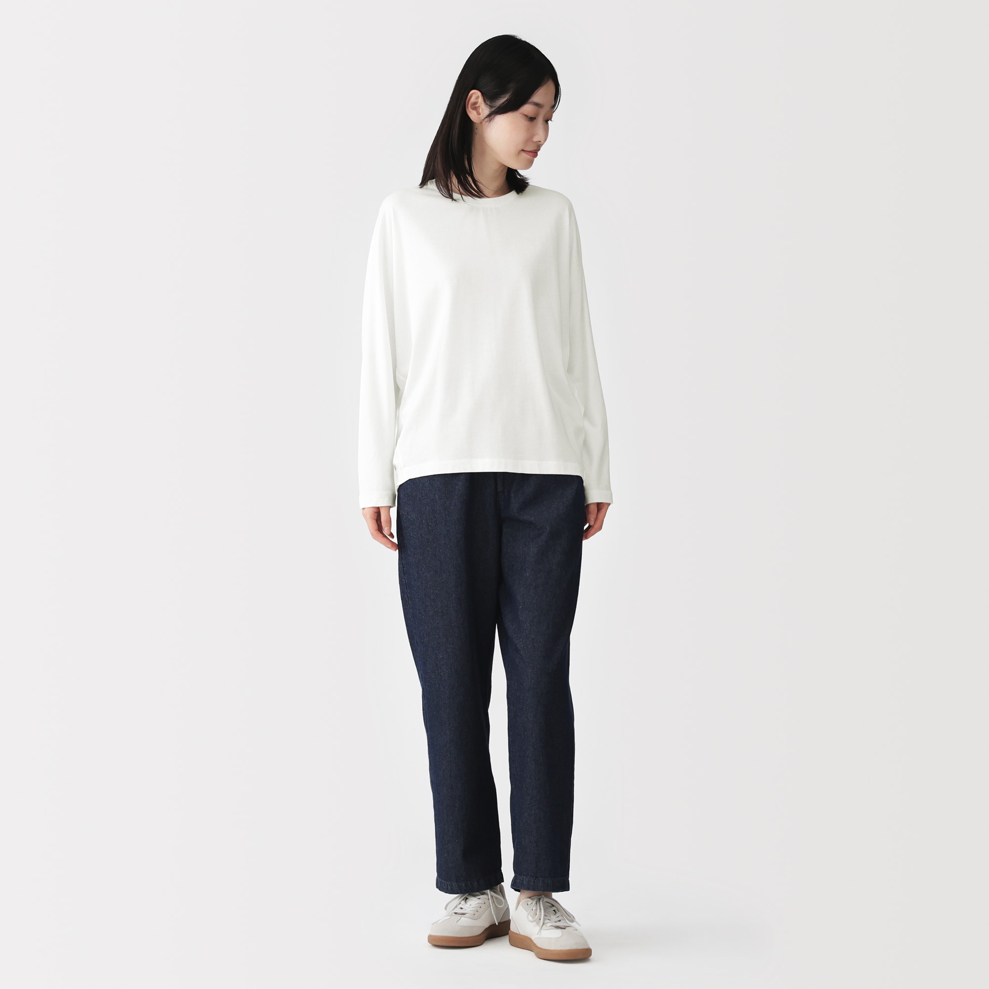 婦人　なめらか天竺編みクルーネック長袖プルオーバー