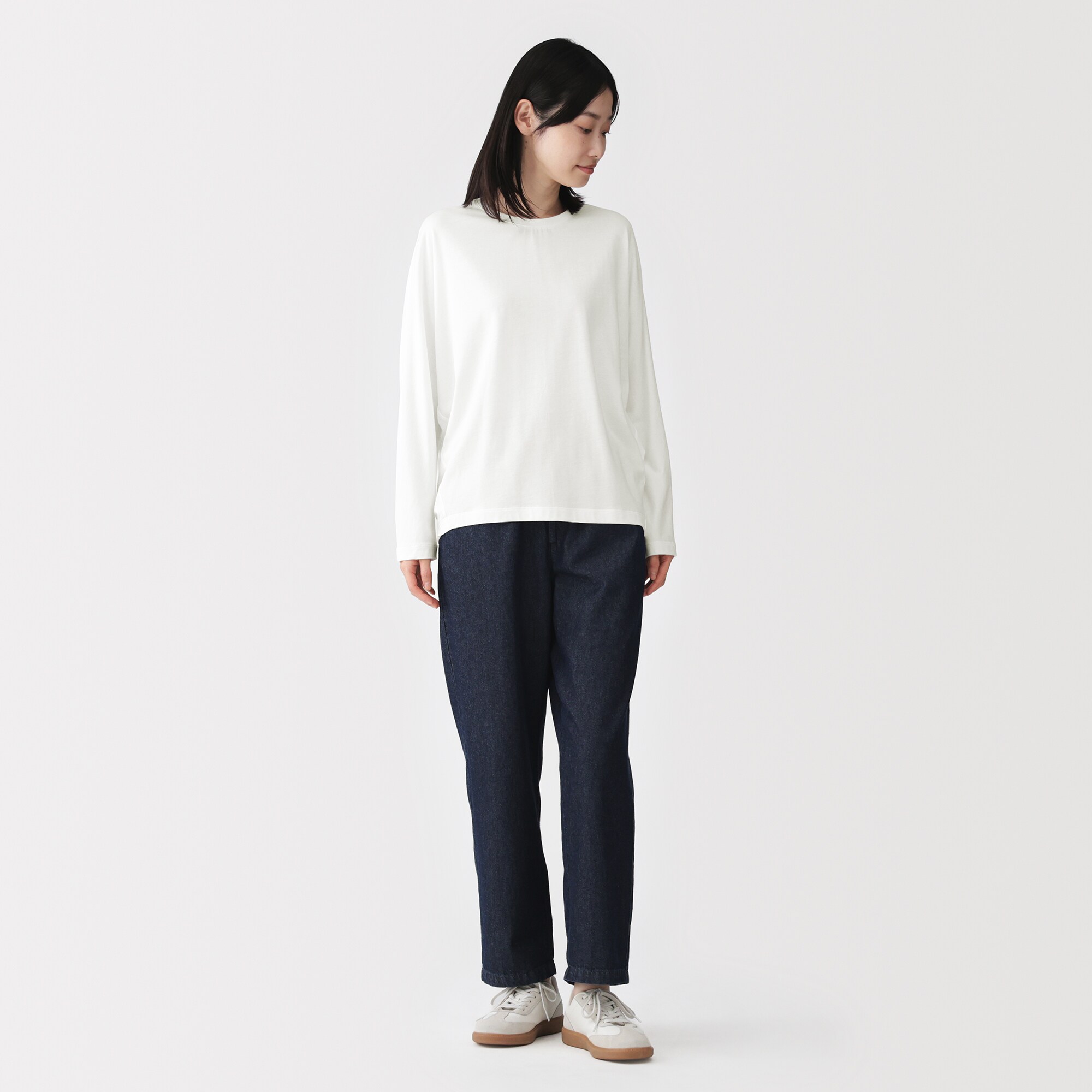 婦人　なめらか天竺編みクルーネック長袖プルオーバー