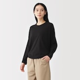 婦人　なめらか天竺編みクルーネック長袖プルオーバー