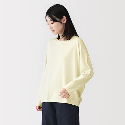 婦人　なめらか天竺編みクルーネック長袖プルオーバー