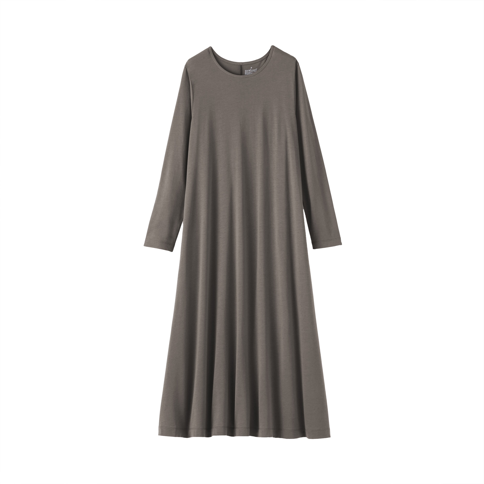 婦人　なめらか天竺編みクルーネック長袖ワンピース