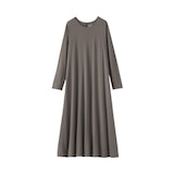 婦人　なめらか天竺編みクルーネック長袖ワンピース