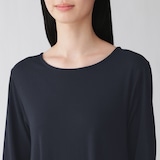 婦人　なめらか天竺編みクルーネック長袖ワンピース