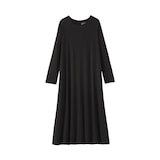 婦人　なめらか天竺編みクルーネック長袖ワンピース