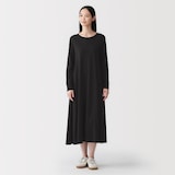 婦人　なめらか天竺編みクルーネック長袖ワンピース