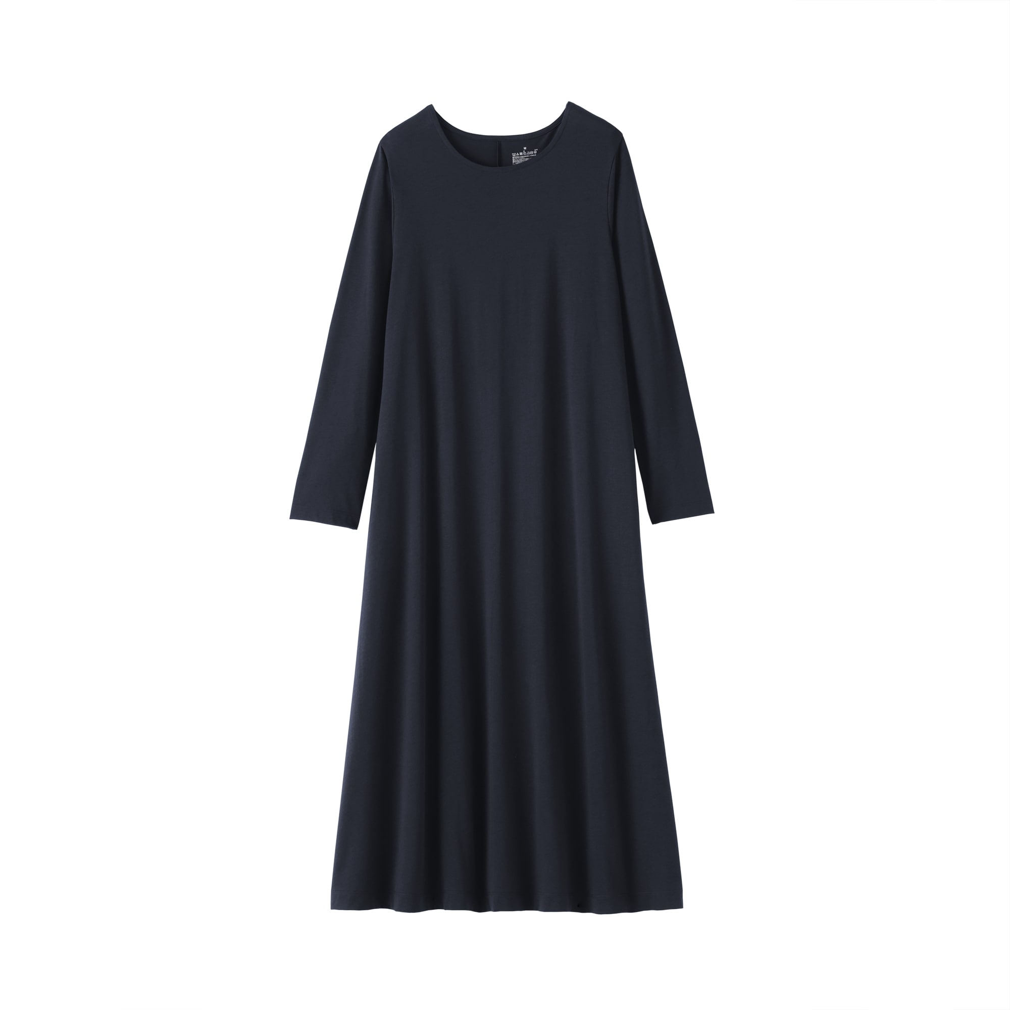 婦人　なめらか天竺編みクルーネック長袖ワンピース