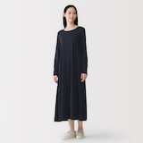 婦人　なめらか天竺編みクルーネック長袖ワンピース