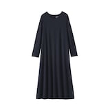 婦人　なめらか天竺編みクルーネック長袖ワンピース