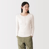 婦人　なめらかリブ編みヘンリーネック長袖Ｔシャツ