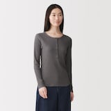 婦人　なめらかリブ編みヘンリーネック長袖Ｔシャツ