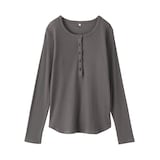 婦人　なめらかリブ編みヘンリーネック長袖Ｔシャツ