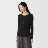 婦人　なめらかリブ編みヘンリーネック長袖Ｔシャツ