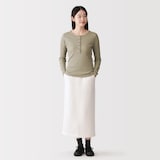 婦人　なめらかリブ編みヘンリーネック長袖Ｔシャツ