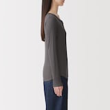 婦人　なめらかリブ編みヘンリーネック長袖Ｔシャツ