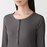 婦人　なめらかリブ編みヘンリーネック長袖Ｔシャツ