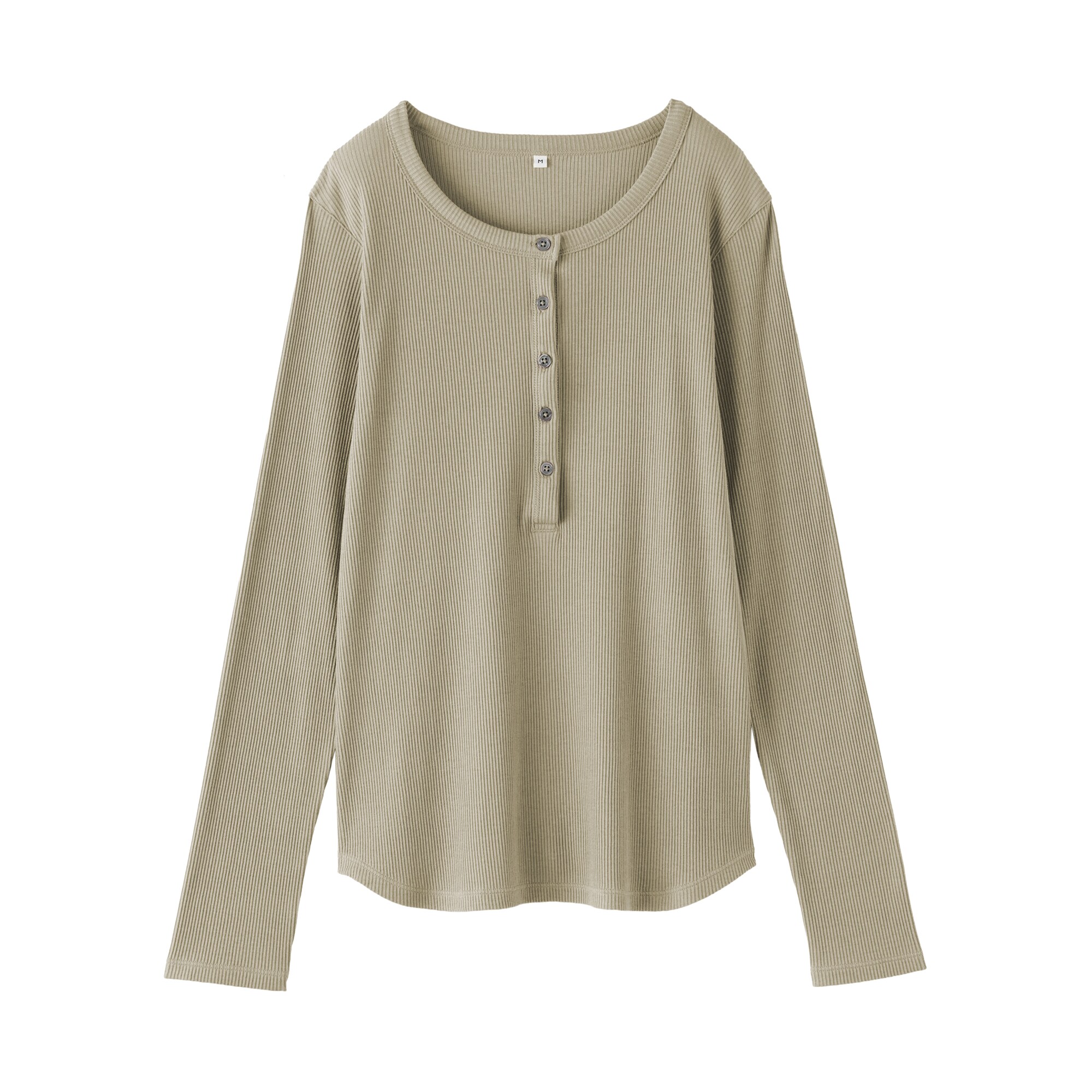 婦人　なめらかリブ編みヘンリーネック長袖Ｔシャツ