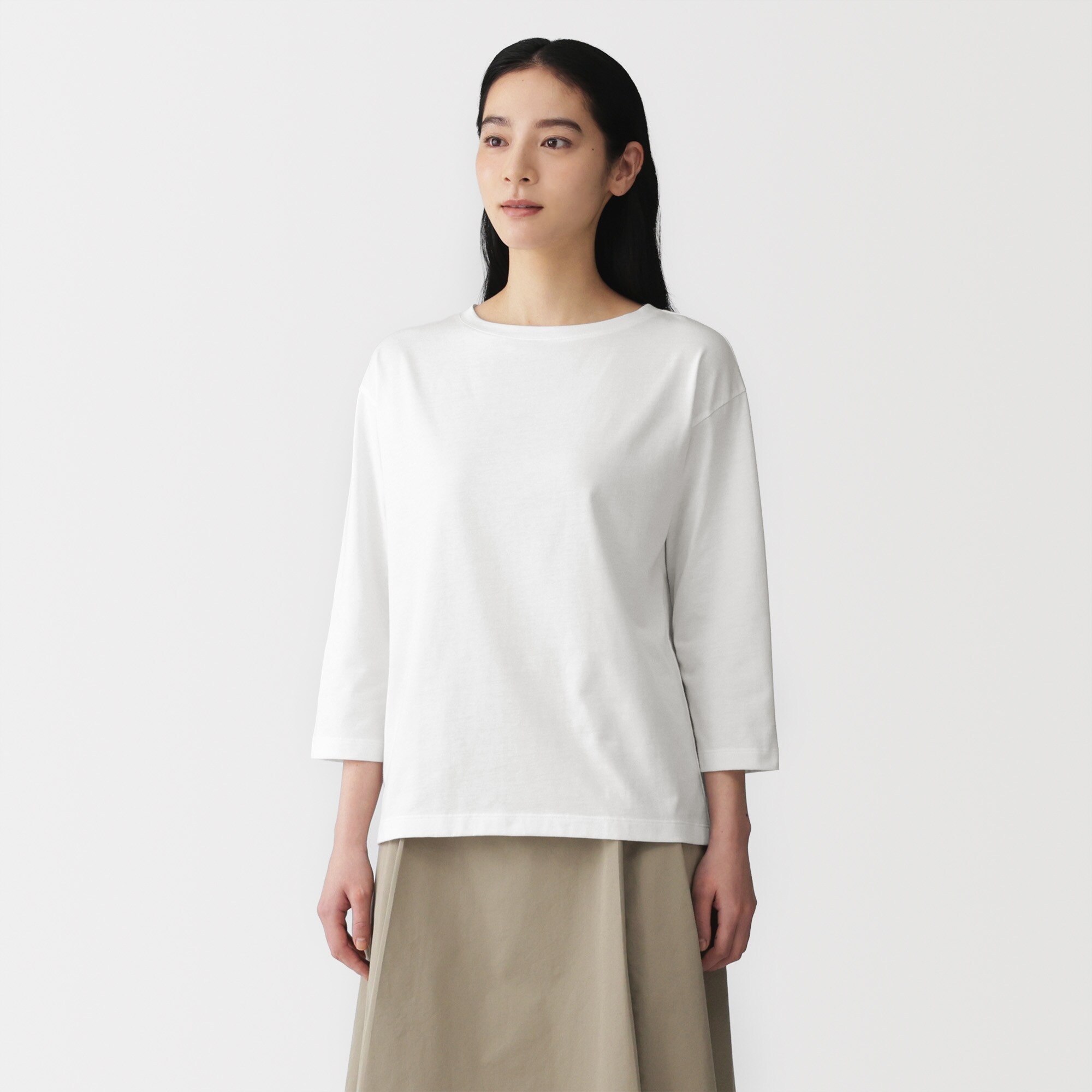 婦人　天竺編みボートネック七分袖Ｔシャツ（ＡＳＥＡＮ）