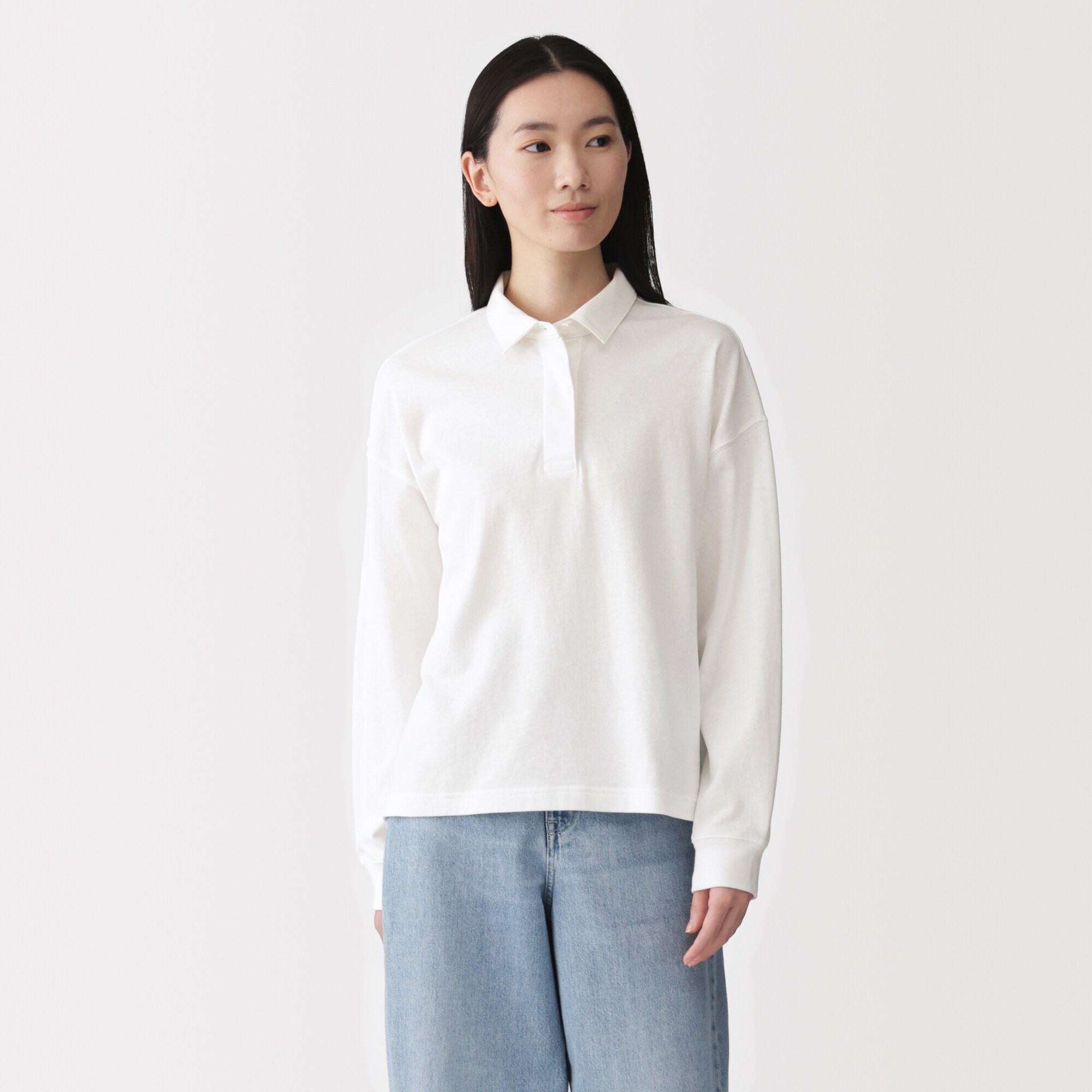 婦人　引き揃え天竺編み長袖ラガーシャツ